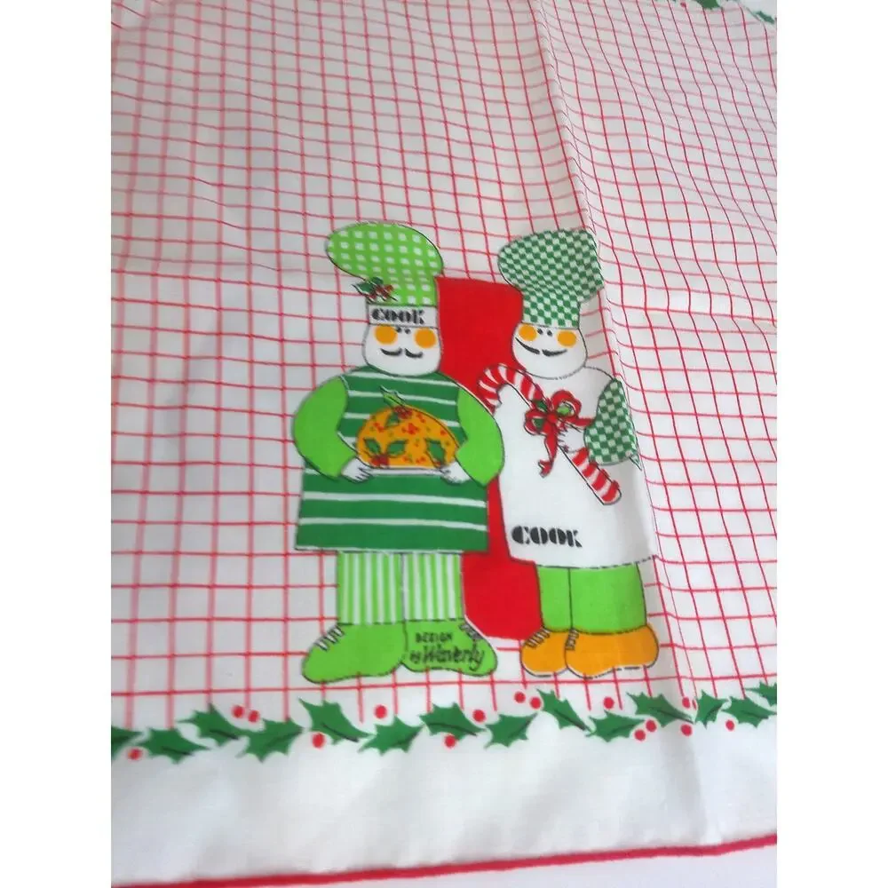 Vtg 80s Design by Waverly Chef's Special Christmas Napkins Two Cooks Plaid Set 6